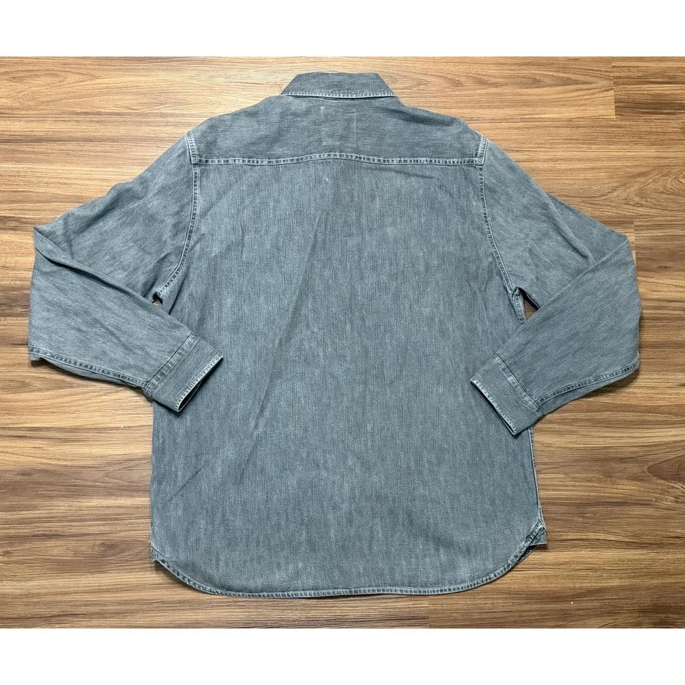 Levis Mens Faded Gray Denim Button Down Shirt Long Sleeve Workwear Sz XL